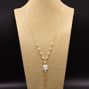 18K GP Baroque Square Pendant Necklace Freshwater Pearls